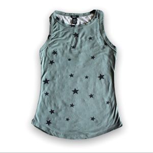Rue21 Round Neck Tank Top Green w/ Black Stars Size XS